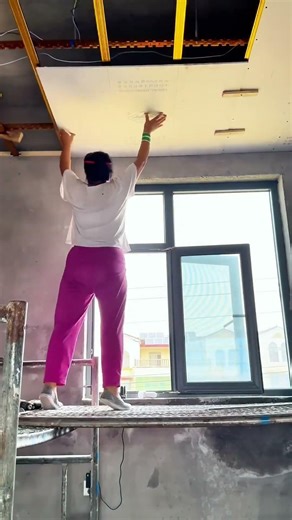 Installing Ceiling Panels With DIY Wooden Clamps 🛠️ #shorts #diy #construction #renovation