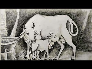 How to draw Cow and calf drawing for kids easy for beginners #art
