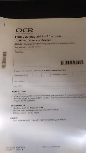 OCR GCSE Computer Science Paper 2 Revision! (2022 Past Paper) (Repost from 2024) #ocr #OCR #computerscience #ocrcomputerscience #gcse #gcses #gcses2024 #gcsecomputerscience #GCSE #J277 #j277 #J27702 #computationalthinkingalgorithmsandprogramming #algorithmsandprogramming #fyp #foryoupage #fyppppppppppp #fypp #fypage #viral #fypシ゚viral🖤tiktok #fypツforyoupage #fypageツ #fypageシ゚ #fypageシ #fypシ