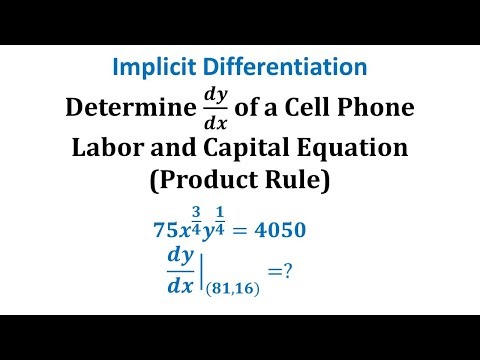 Implicit Differentiation App: Determine dy/dx of a Cell Phone Labor and Capital Equation (Prod Rule)