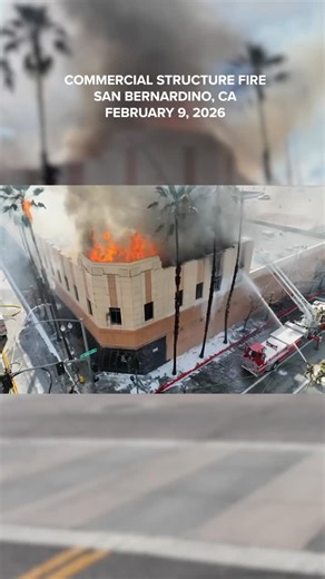 Firefighter Injured in Two-Alarm Commercial Structure Fire in San Bernardino On February 9, 2026, at approximately 12:50 p.m., the San Bernardino County Fire Protection District responded to reports of a building fire at the corner of North E Street and West 4th Street in San Bernardino. First-arriving crews observed light smoke coming from the roof of an abandoned two-story commercial structure and initiated an offensive interior fire attack, advancing hose lines into the building in an attempt
