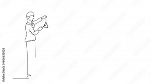 Animated self drawing of continuous one line draw male playing musical triangle. Music orchestra man artist with music instrument. Professional musician performs. Full length single line animation