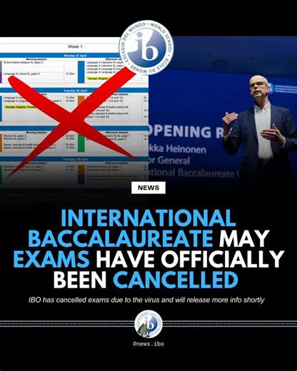 International Baccalaureate News & Updates on Instagram: "BREAKING: IB exams have officially been cancelled worldwide due to the COVID-19 pandemic. For the first time in the history of the International Baccalaureate, all May session exams are not going ahead, affecting over 170,000 students across more than 150 countries. Instead of written examinations, the IB is awarding grades using a combination of internal assessments, coursework, predicted grades, and historical school data. The organisat