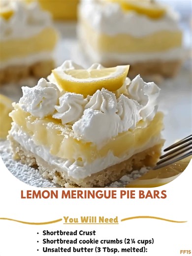 9.7K views · 108 reactions | Lemon  Meringue Pie Bars Ingredients Shortbread Crust Shortbread cookie crumbs (2¼ cups) Unsalted butter (3 Tbsp, melted): Lemon Filling ..... Full Recipe in Coʍmеոτ   | Grandma's Recipes | Facebook