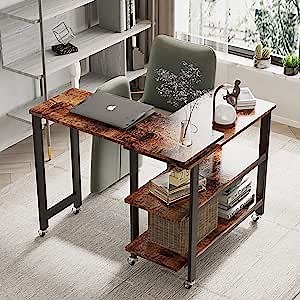 Large 360° Free Rotating Sofa Side Table,Wood Mobile End Table with 2 Tier Storage Racks, Laptop Table with Wheels, Computer Deck with Smooth Keyboard, Couch Table Snack Table for Home Office