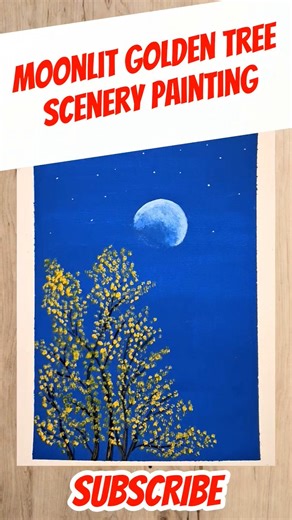 "Moonlit Golden Tree Drawing Tutorial | Easy Night Sky Art for Beginners" #shorts #drawingtutorial