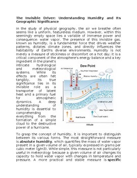 Humidity Geography Worksheet Sub-Plan - Classwork - Homework