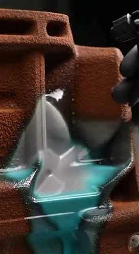 Satisfying Rust Removal on Engine Block with Blue Chemical