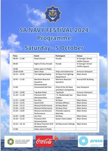 WATCH || SA Navy Festival 2024 || 04 to 06 October || Programme. Footage by SA Navy. #SANDF #SANavy #ToBeUnchallengedAtSea #SANavyFestival2024 | SA National Defence Force