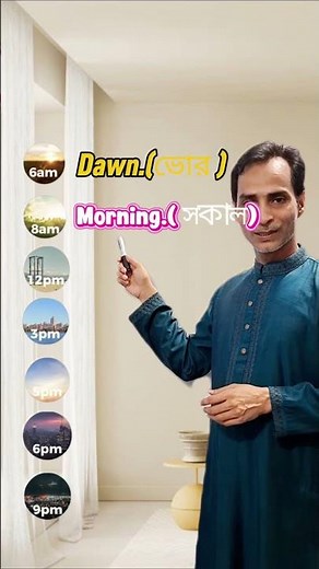 English Time Vocabulary in 30 Seconds ⏰ | Dawn, Morning, Noon, Afternoon, Evening & Night #Shorts