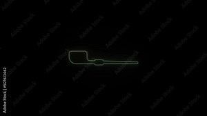 Glowing neon smoking pipe icon on black background. smoking pipe by the fireplace with whiskey. 4K video animation for motion graphics and compositing.