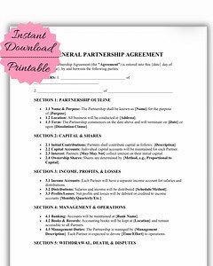 General Partnership Agreement Template | Business Contract Legal Form (pdf/word) - Etsy UK