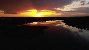 Sunset Over Water with Vibrant Sky and Silhouetted Trees