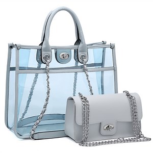 MKP Women Large Clear Tote PVC Purse Ladies Top Handle Shoulder Handbag Transparent Satchel 2 Pcs Bag Set