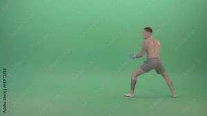 MMA Fighter Showcasing Various Punching Techniques isolated on green screen