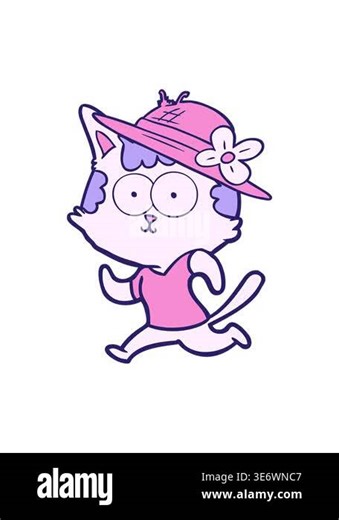 bobbing motion animation of happy cartoon cat jogging in hat