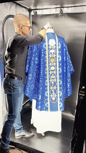 City of David Great O’Antophon Chasuble in Blue Luther Rose Brocade 💙🌹 | Ecclesiastical Sewing