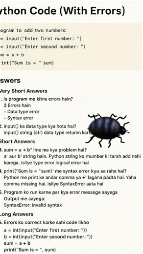 Python Coding Error 7 Questions | Answer Pin Comment Me Check Karo#Python #questions