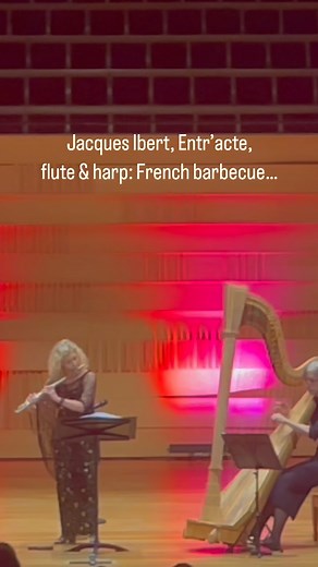 Jacques Ibert, Entr’acte, French barbecue? Recent flute concert with Louise Johnson Harp, I explain to the audience How Alain Marion said ‘in playing this piece,Jane imagine the French Cowboys of the Camargue barbecuing by firelight… imagine their wild cries as they ride on horseback 🐎🎶🪈🇫🇷 | Jane Rutter French Flute