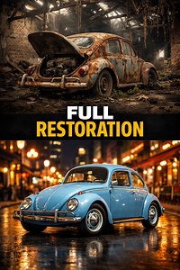 This is a Volkswagen Beetle 1960s, one of the most iconic cars ever built. Originally designed as an affordable people’s car, the Beetle became a worldwide symbol of simplicity, reliability, and timeless design. Powered by a rear-mounted, air-cooled flat-four engine, it was famous for being easy to maintain and incredibly durable. This one was abandoned for decades — rusted body, seized engine, and completely forgotten. Many would consider it beyond saving. After a full restoration — body repair