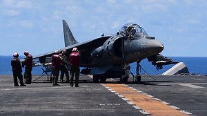 Sailors and Marines aboard USS BOXER LHD 4 conduct flight operations in the South China Sea on Thursday with the AV-8B Harrier II aircraft as part of exercise Tiger Strike 2019 with the Malaysian Armed Forces. #AroundtheFleet | U.S. Pacific Fleet