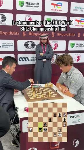 The final moments of the 2025 FIDE World Blitz Championship Magnus Carlsen wins against Nodirbek Abdusattorov #RapidBlitz
