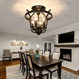 UOFUS Rustic Semi Flush Mount Ceiling Light Fixtures 4-Light Black Metal Matte Chandelier Farmhouse Lighting for Kitchen Foyer Bar Entryway Bedroom Living Room Island Laundry Room Hallway (Black) - Amazon.com