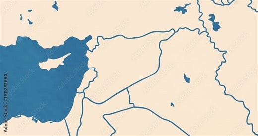 Beautiful zoom in of a syria map with most important cities and frontier lines