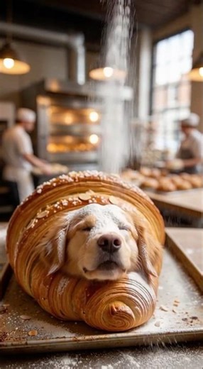Golden Retriever Croissant ASMR 🥐✨ 滿滿糖粉的狗狗可頌，脆到心坎裡！