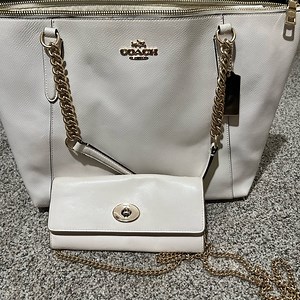 Coach Cream Tote and Wallet with Gold Chain