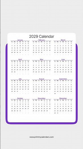2029 Calendar Printable | Free PDF Download (US) | Landscape & Portrait #2029calendar #newyear