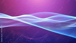 A mesmerizing loop of abstract gradient particle waves seamlessly flowing with soft light and bokeh effects. The fuchsia and blue digital waves create a dynamic and fluid motion