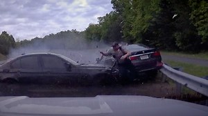Dashcam footage captured the moment a speeding car crashed into a Virginia police officer during a traffic stop. | USA TODAY Video
