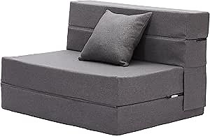 Kingfun Folding Sofa Bed with Pillow,Futon Sleeper Chair-Lazy Guest Beds for Living Room Small Spaces,Cot Size-Dark Gray