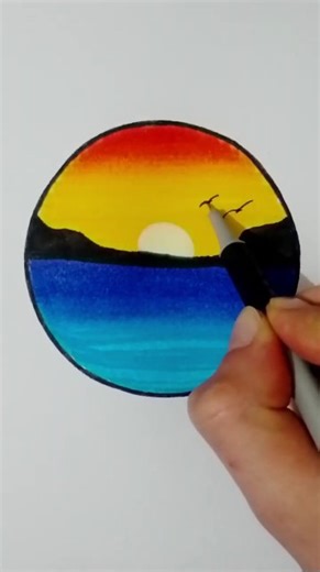Easy Sunset Scenery Drawing🌅#sunsetdrawing #painting #easyart #sunset #drawing