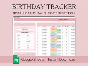 Birthday & Anniversary Tracker Spreadsheet for Google Sheets, Yearly Birthday Tracker, Family Birthday Tracker, Upcoming Birthday Calendar - Etsy