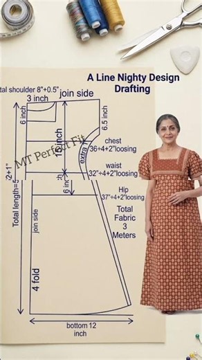 36/40 & 46 Size Nighty Drafting | Complete Pattern Making #shorts #shortsfeed #youtubeshorts