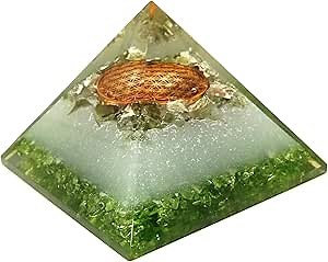 Moldavite Orgone Pyramid – Energy Generator for Healing, Meditation – Spiritual Crystal Decor with Copper, Quartz, Chakra Stones – Reiki Tool & Gift