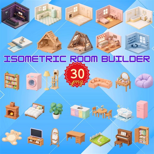 Isometric Room Clipart Bundle: 3D Interior Assets for Game Dev & Stream Overlay - Etsy