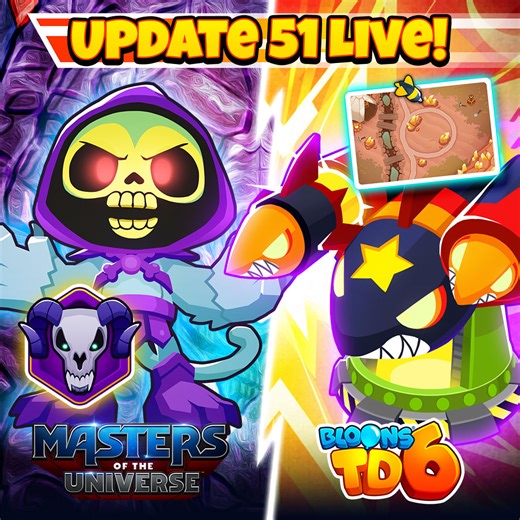 Ninja Kiwi on Instagram: "BTD6 update 51.0 is out now! Featuring the Bomb Shooter paragon, a new map, and continuing the Masters of the Universe collaboration with a scarily good Skeletor-inspired Obyn skin! Full update notes linked in our bio!"