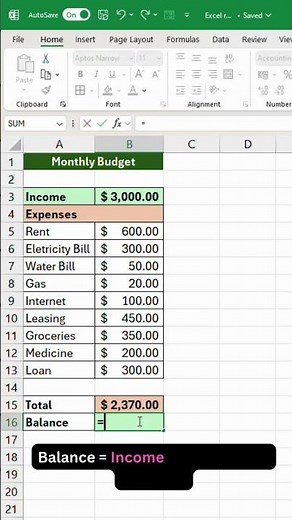 💰 Build a Simple Budget Sheet in Excel! 📊#shortvideo