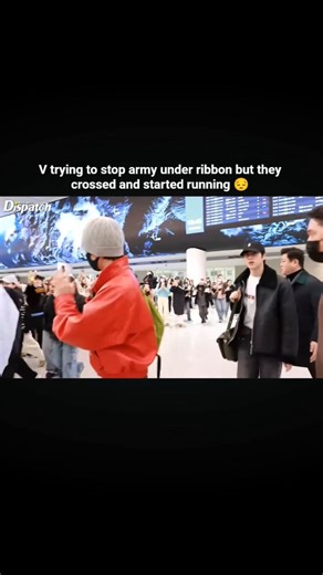 V trying to stop army under ribbon but they crossed and started running 😔