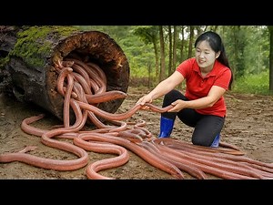 Harvesting many queen eels in the swamp | Harvesting red python hybrid eels, a survival challenge