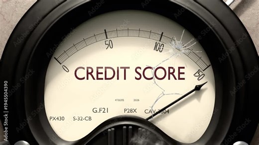 Credit score meter showing big levels of credit score. Dangerously increasing high values of credit score, critical overload. Too much, off the charts. Max credit score