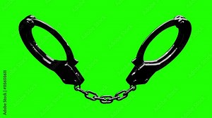 Handcuffs On Green Chroma Key. Loop able 3DCG render Animation.