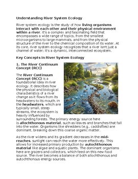 River System Environmental Science Worksheet for SubPlan & Homework