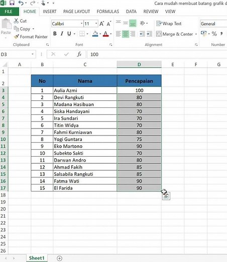 Cara mudah membuat batang grafik di excel