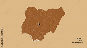 Anambra, state of Nigeria, with its capital, localized, outlined and zoomed with informative overlays on a solid patterned map in the Stereographic projection. Animation 3D Stock Video