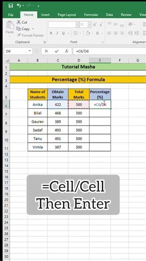 Percentage % Excel Formula | Excel Tutorial | #shorts #youtubeshorts #trending