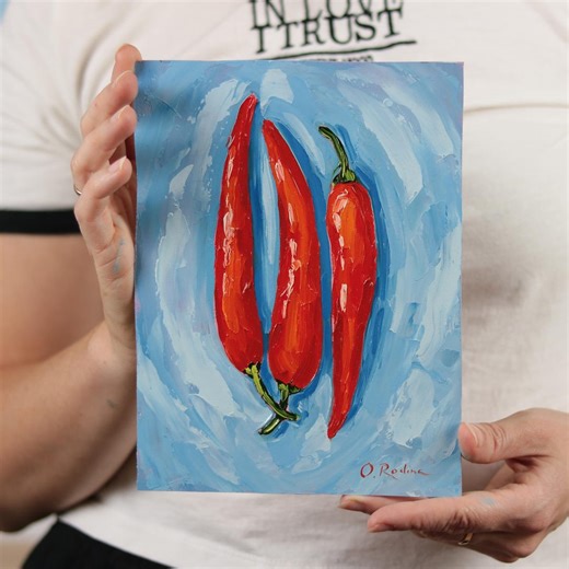 Red Hot Chili Peppers Art Original Oil Painting - Impasto Still Life Kitchen Wall Art - Etsy UK